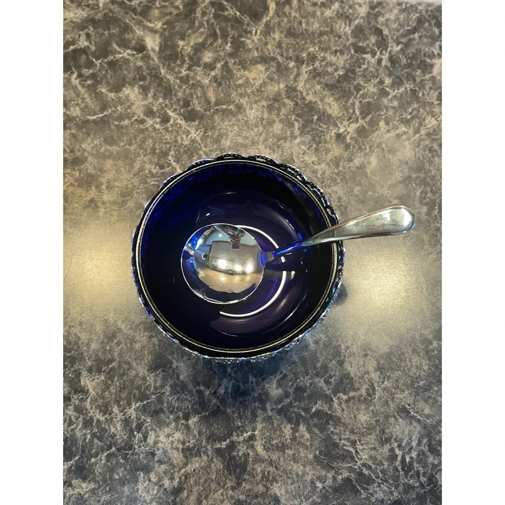 Celtic Quality England Cobalt Blue Glass Compote/Jam/Relish dish 3 Piece Set